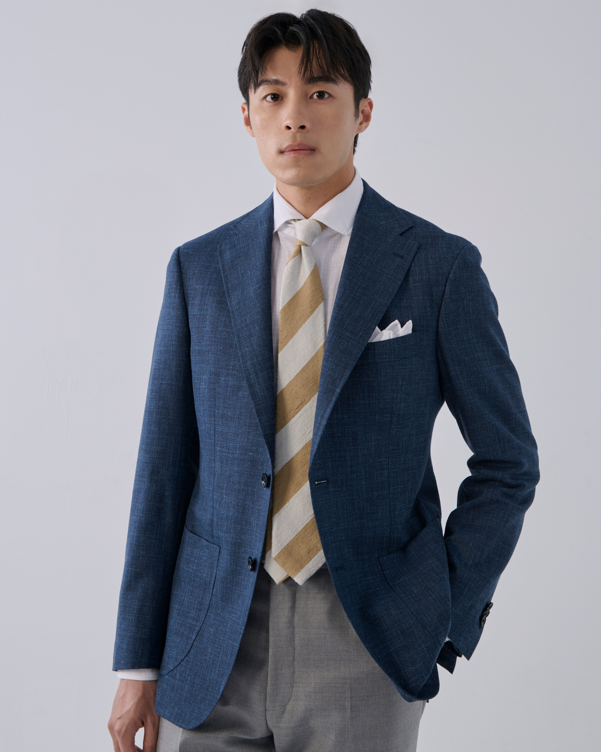 義大利 Loro Piana 深藍色毛麻絲 訂製西裝外套 (暫時缺貨)