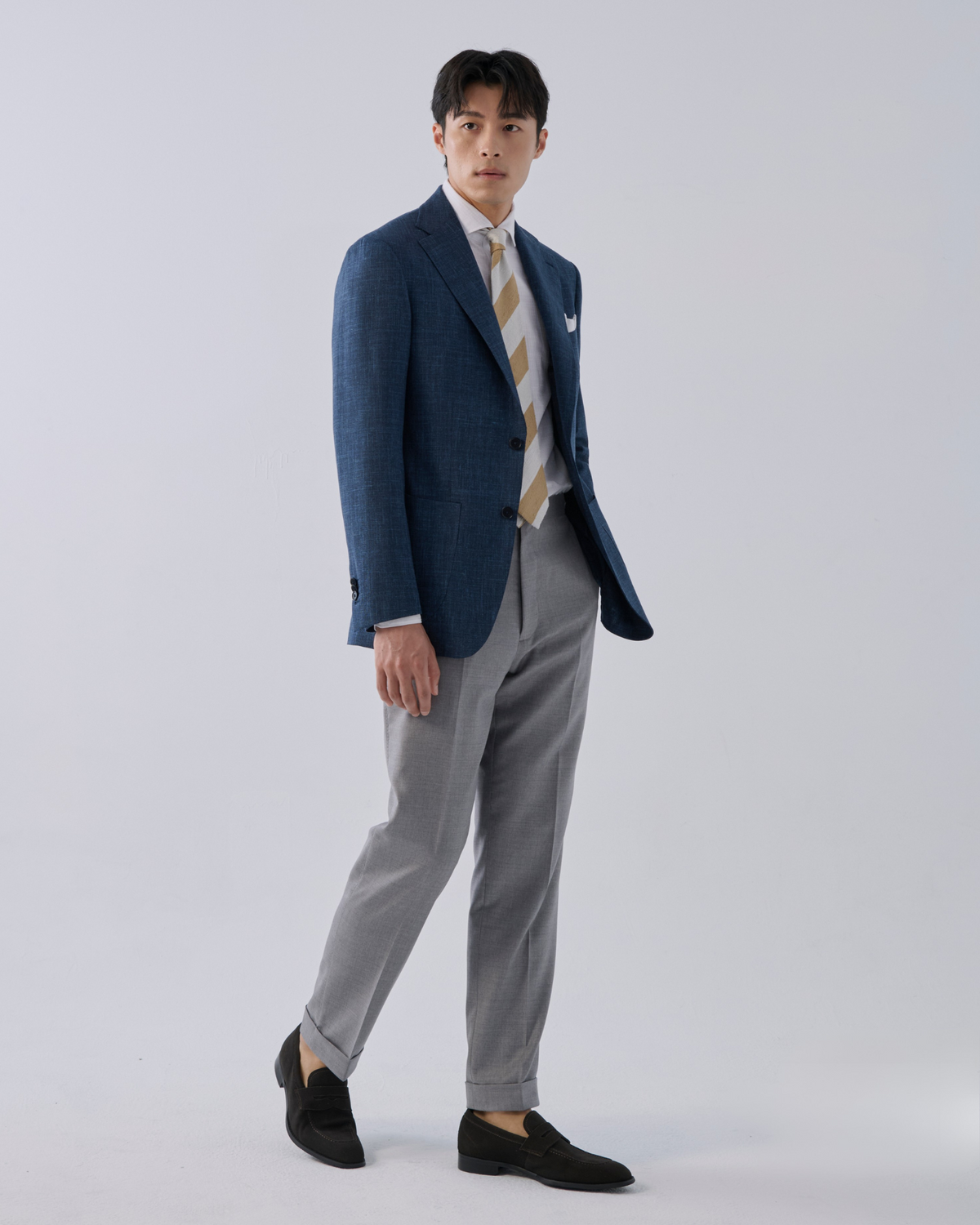 義大利 Loro Piana 深藍色毛麻絲 訂製西裝外套 (暫時缺貨)