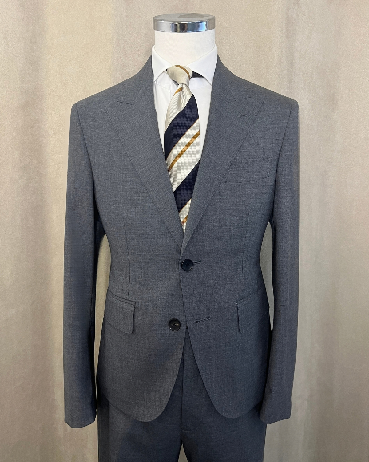 【Sample Sale】灰色彈性羊毛 兩件套西裝 小尺寸 40S