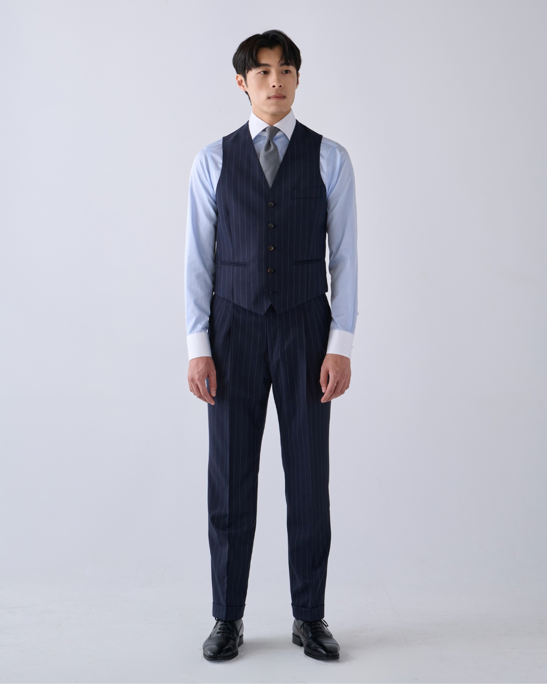 【Sample Sale】義大利 Canclini 藍色人字紋 手工襯衫 Size:38