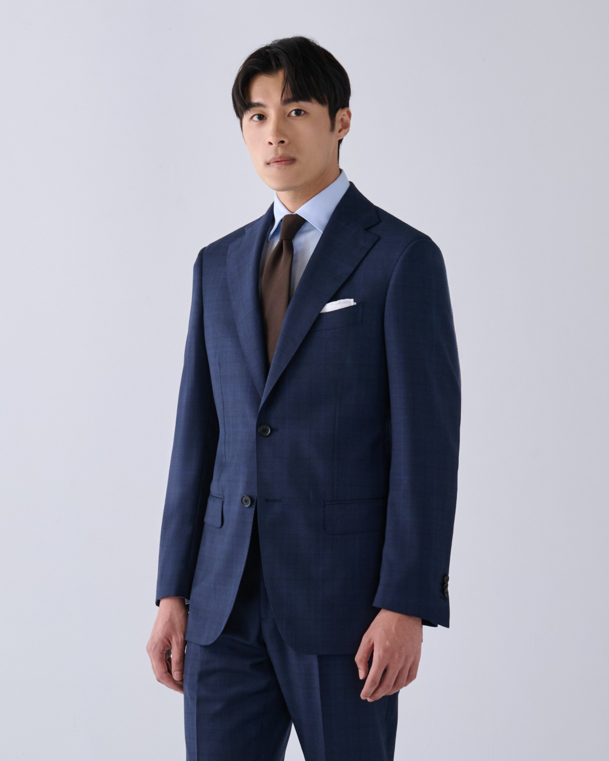 義大利 Loro Piana 藍色格紋 訂製兩件套西裝