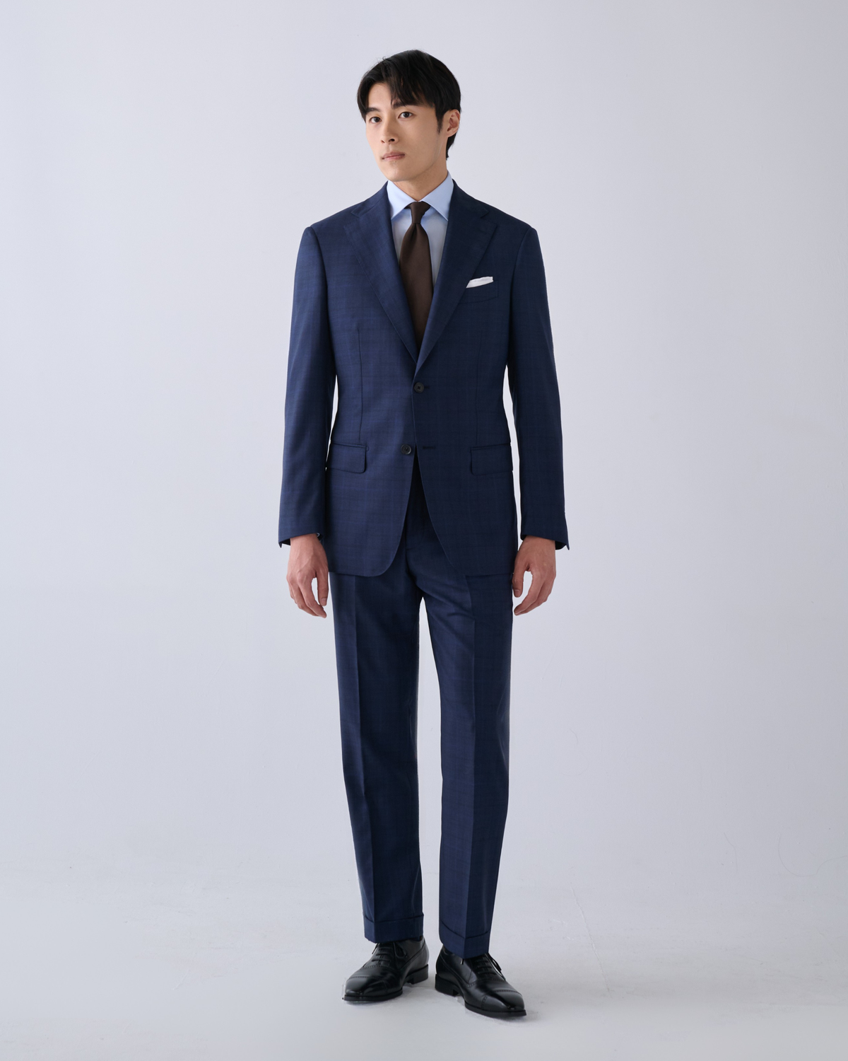 義大利 Loro Piana 藍色格紋 訂製兩件套西裝