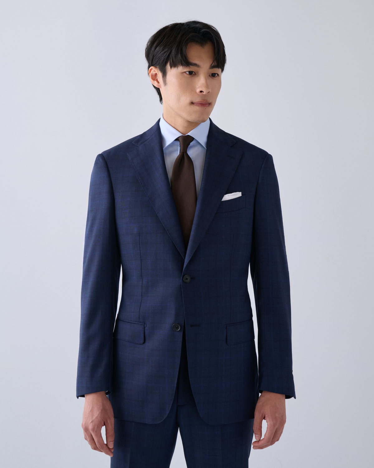 義大利 Loro Piana 藍色格紋 訂製兩件套西裝