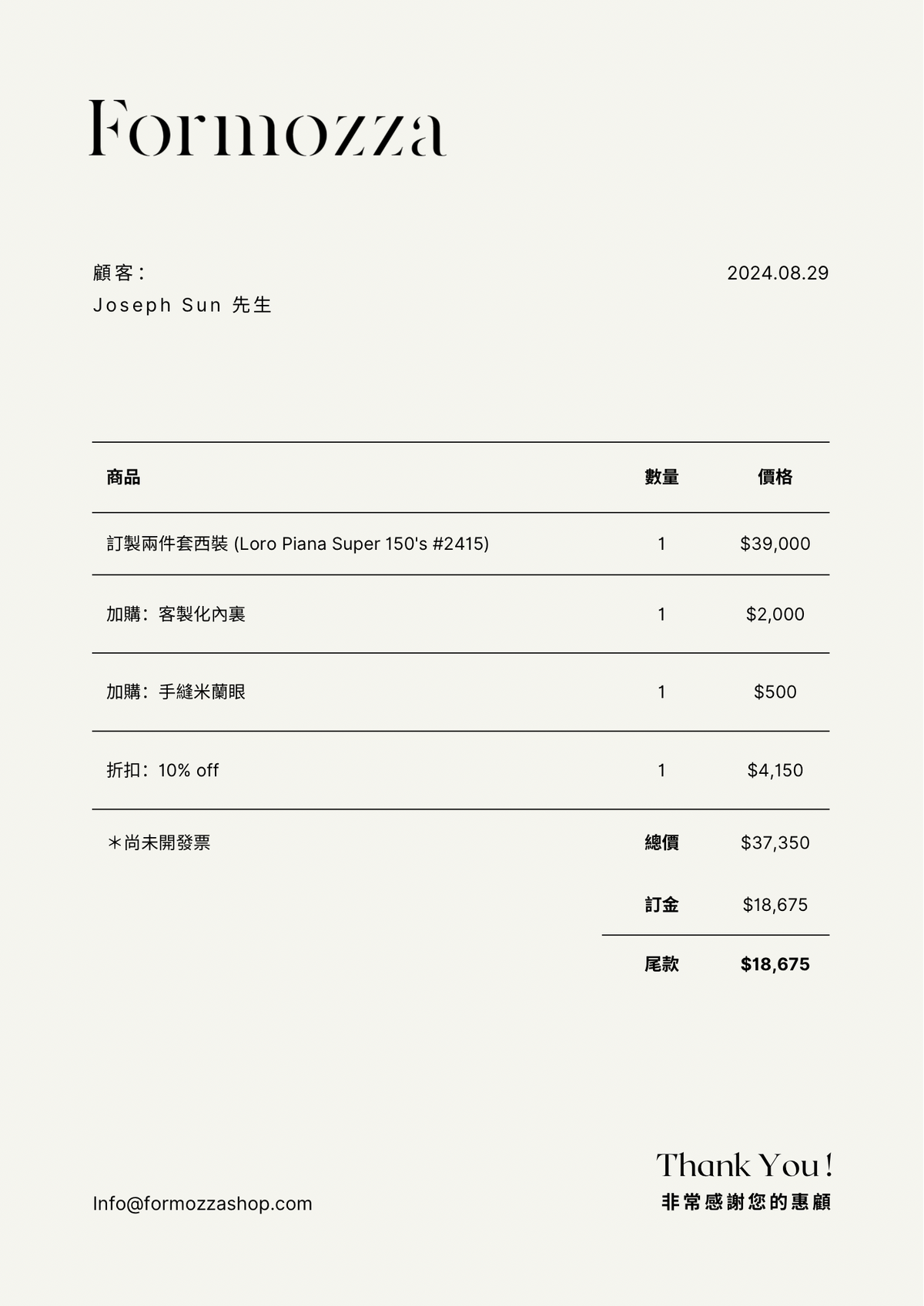 孫先生付款連結 Loro Piana Australis Super 150's